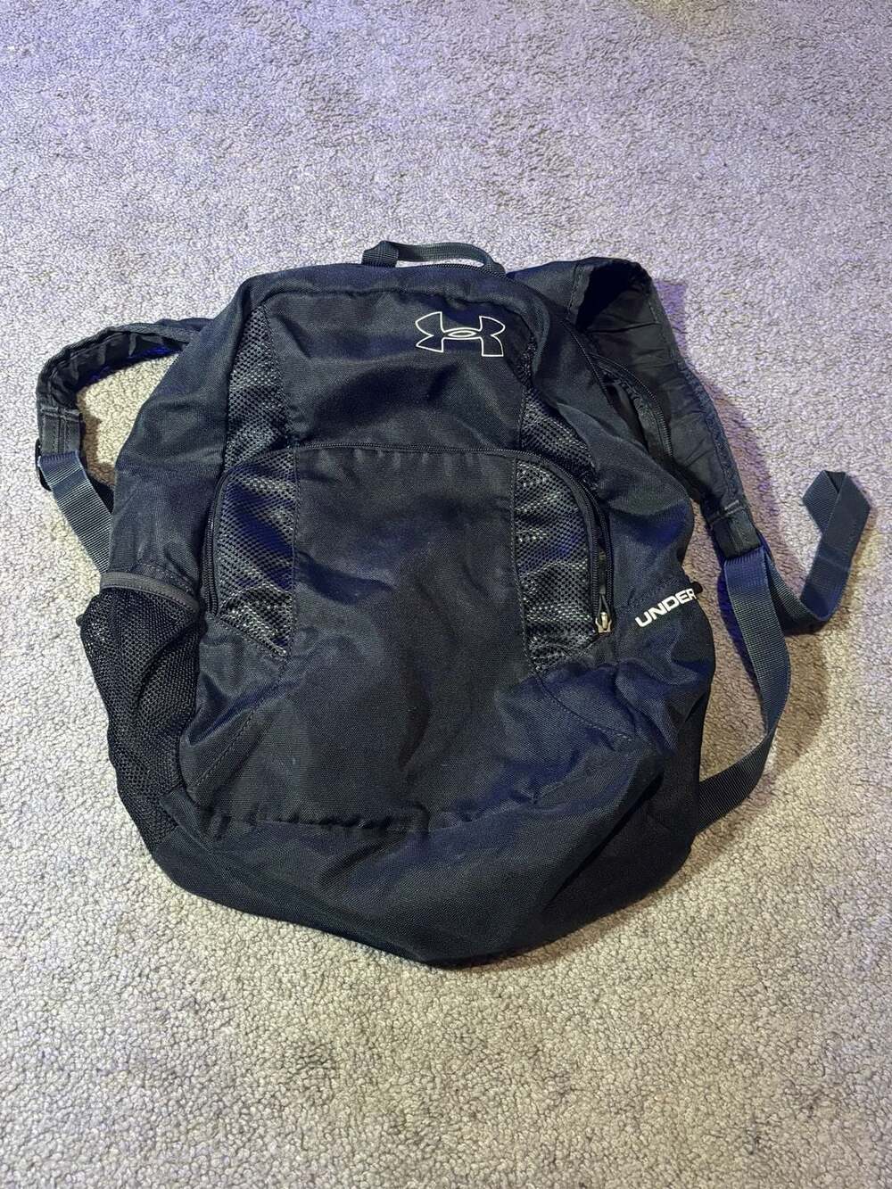 Under Armour Mens Outdoor Sports Zip Pockets Travel Black Backpack Bag Size OS